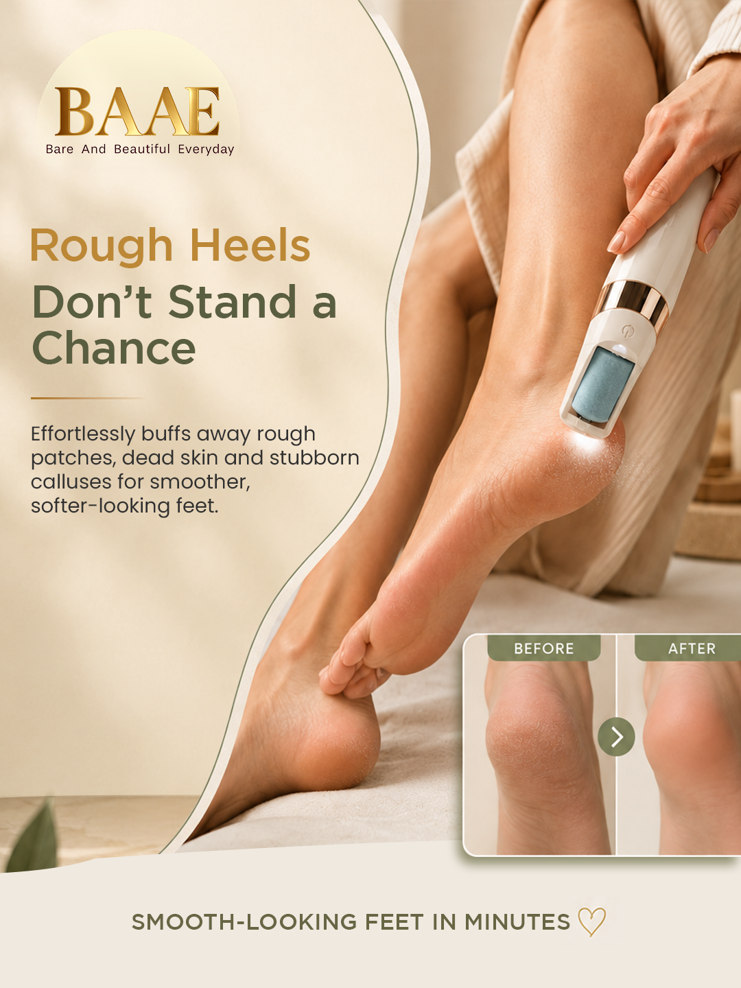 Electric pedicure tool for feet that buffs away hard skin and cracked heels, replacing a pumice stone and foot file
