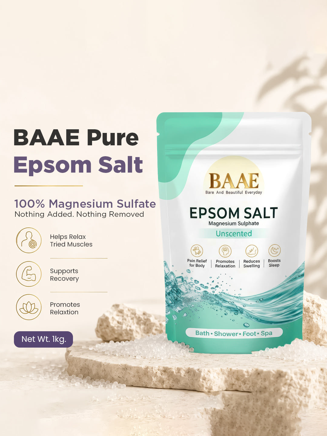 Fragrance-free epsom salt bath before bedtime to relax the body and support restful sleep