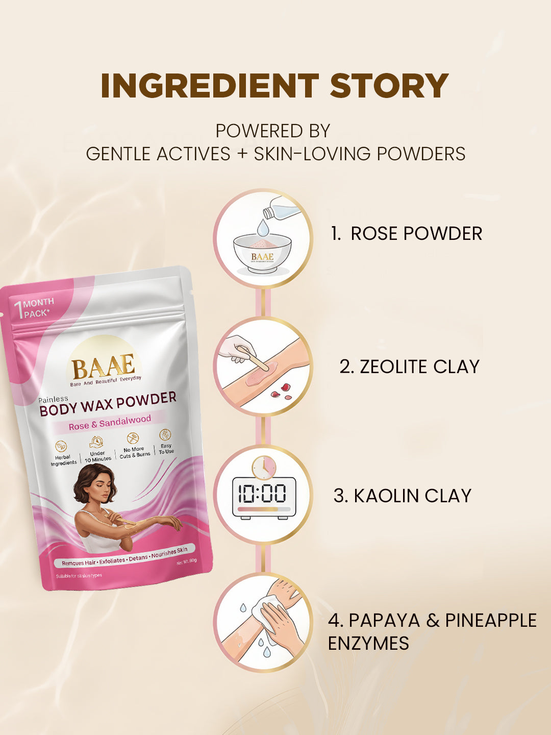 Turmeric wax powder with aloe vera and sandalwood, a detan formula for tan removal, Chemical-free painless wax powder, gentle on sensitive skin with no irritation or rashes