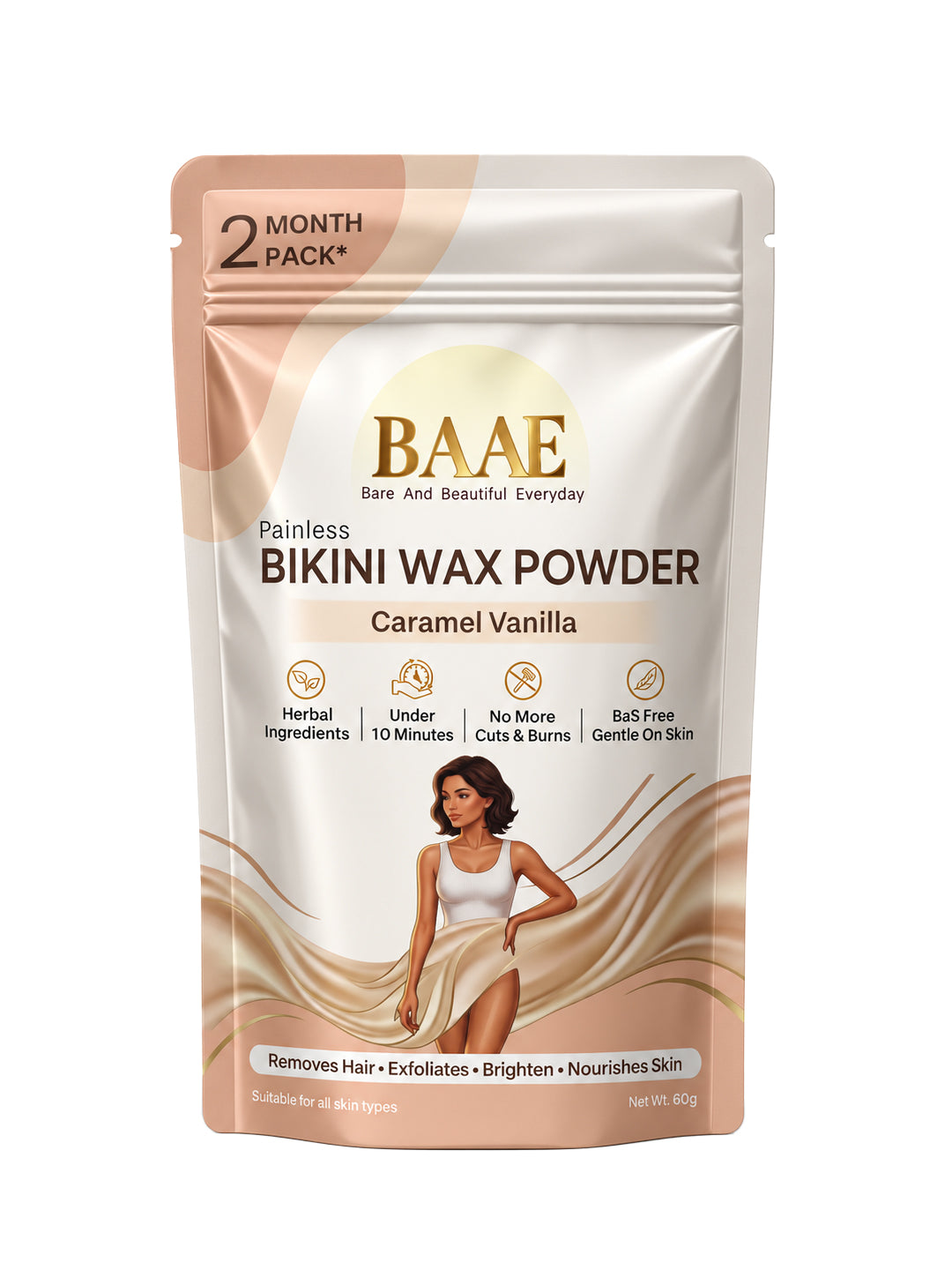 BAAE Wellness bikini wax powder for women, herbal painless hair removal powder, 60g pack