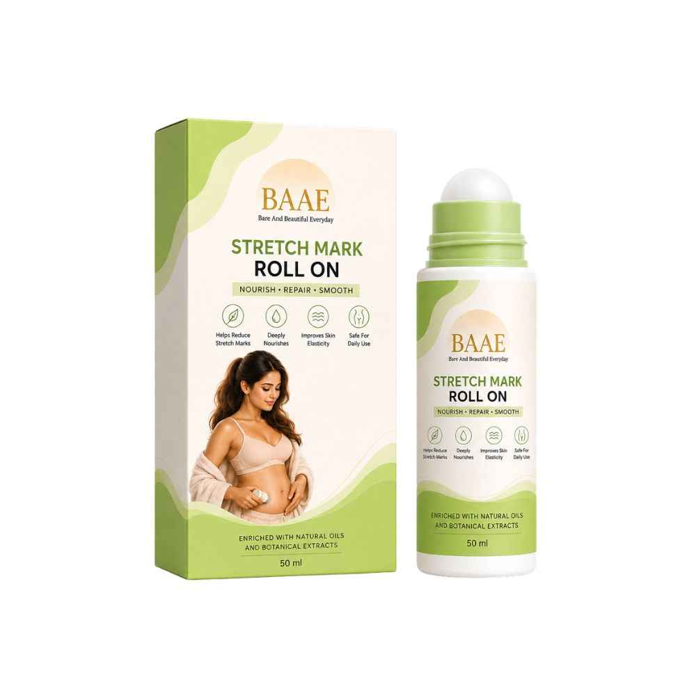 BAAE Stretch Mark Roll-On | Hyaluronic Acid + Centella Asiatica + Rosehip Oil | Helps Reduce Appearance of Stretch Marks | Mess-Free Targeted Application, 50ml