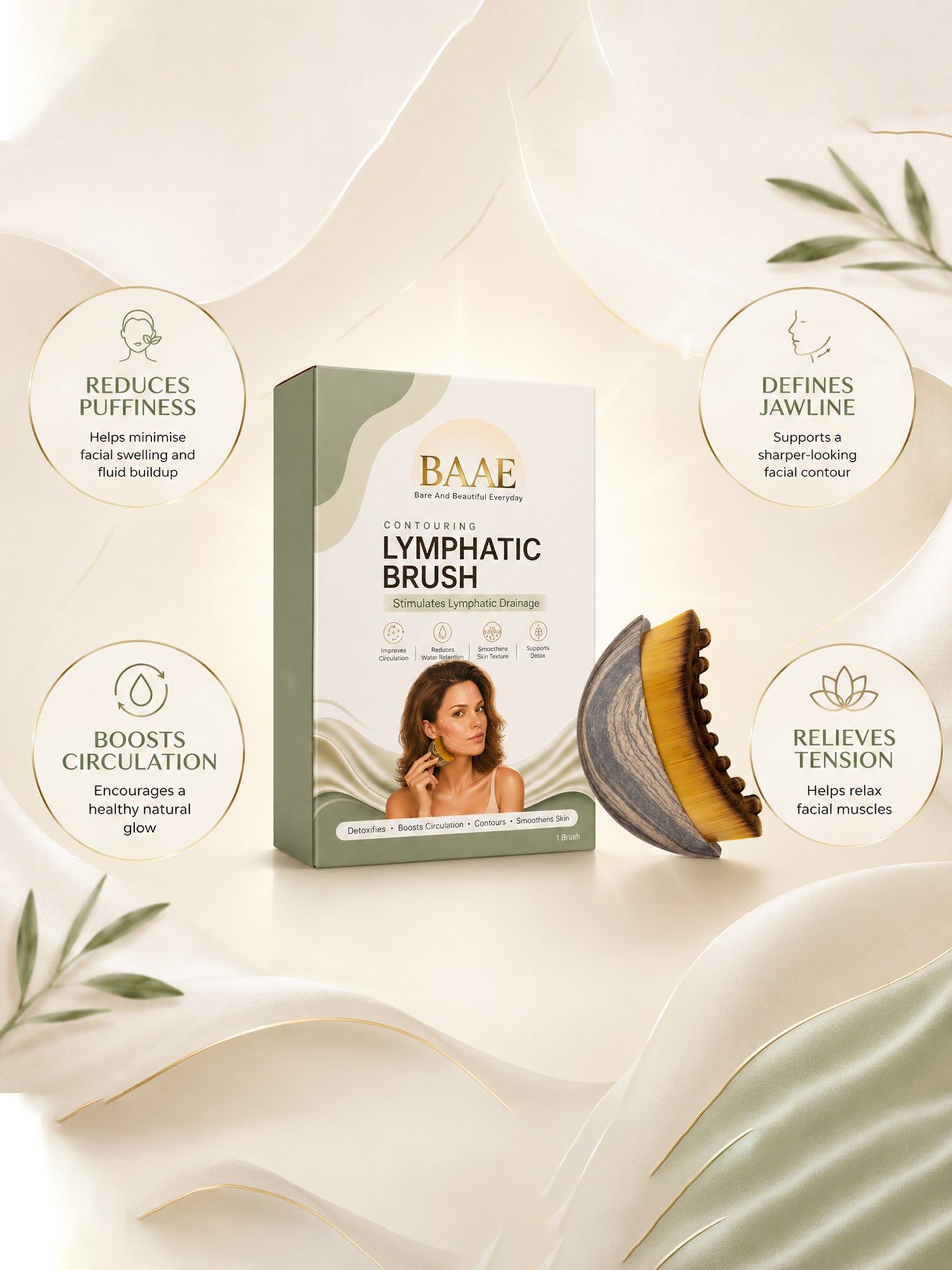 BAAE Lymphatic Face Contour Brush | Manual Facial Drainage & Sculpting Tool | Reduces Puffiness & Defines Jawline