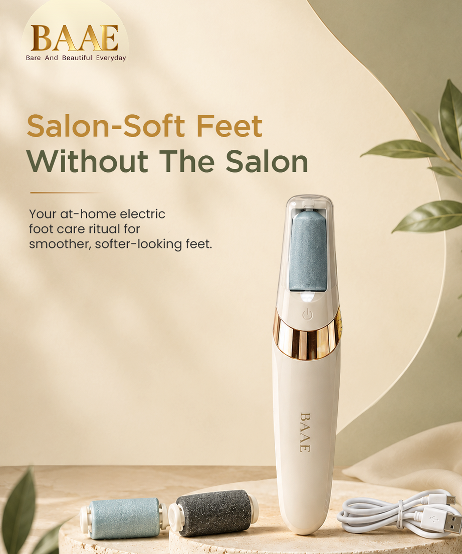 BAAE Wellness electric foot callus remover machine, rechargeable callus remover for feet with 2 replaceable heads