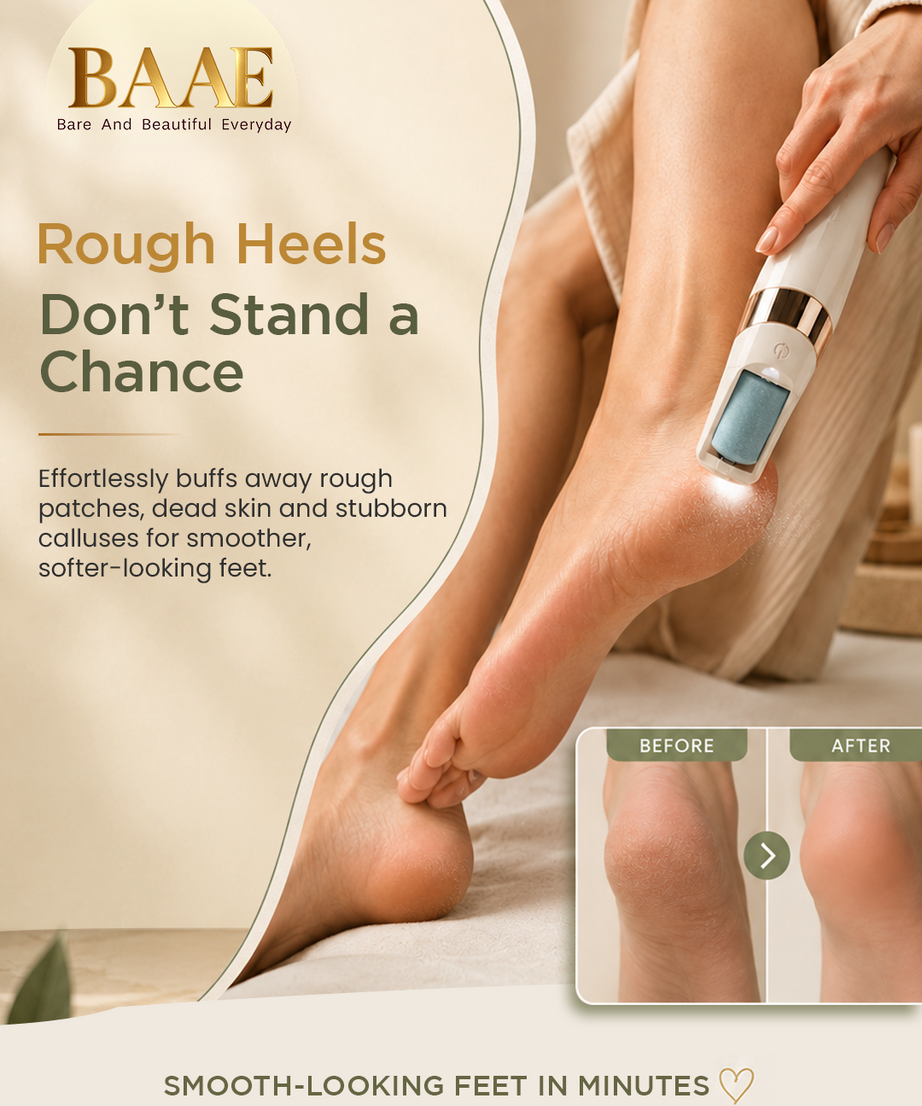 Electric pedicure tool for feet that buffs away hard skin and cracked heels, replacing a pumice stone and foot file