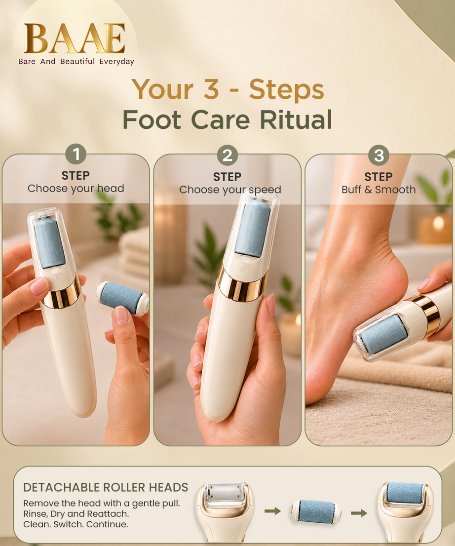 USB rechargeable cordless callus remover, a portable foot scrubber for dead skin at home, travel or the gym