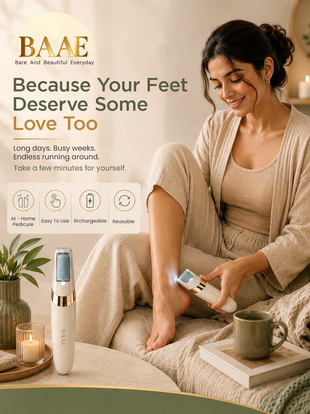 Callus remover with LED light that shows every rough patch on your feet, even in dim bathroom lighting