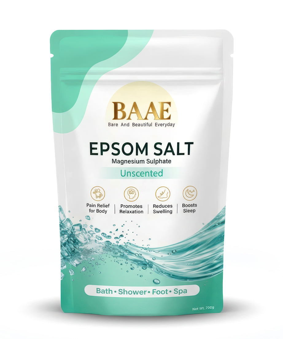 BAAE Wellness unscented epsom salt, 1 kg fragrance-free pure magnesium sulphate bath salt for bath and foot soak