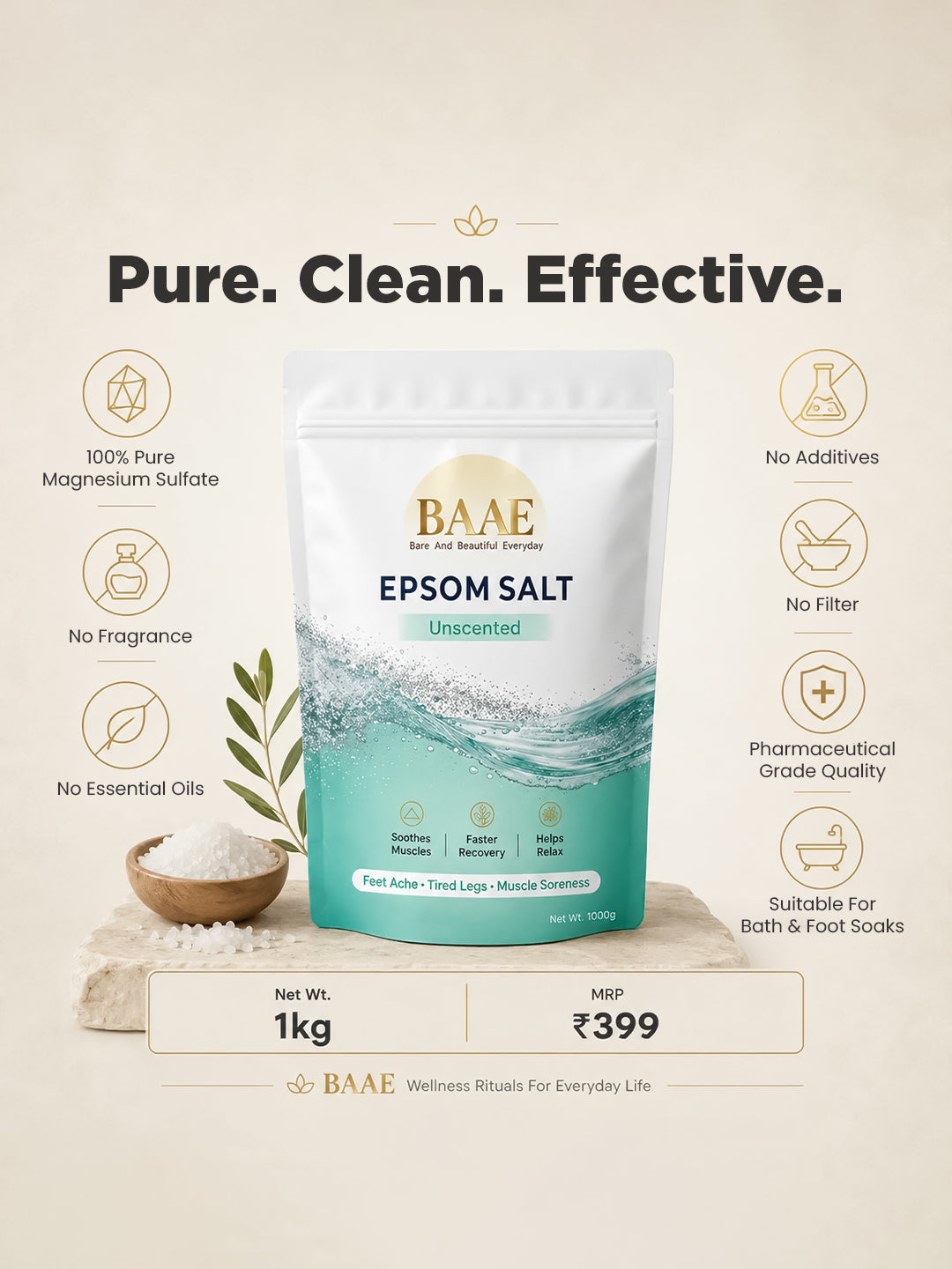 Magnesium sulphate epsom salt soak that gently exfoliates and leaves skin soft and refreshed