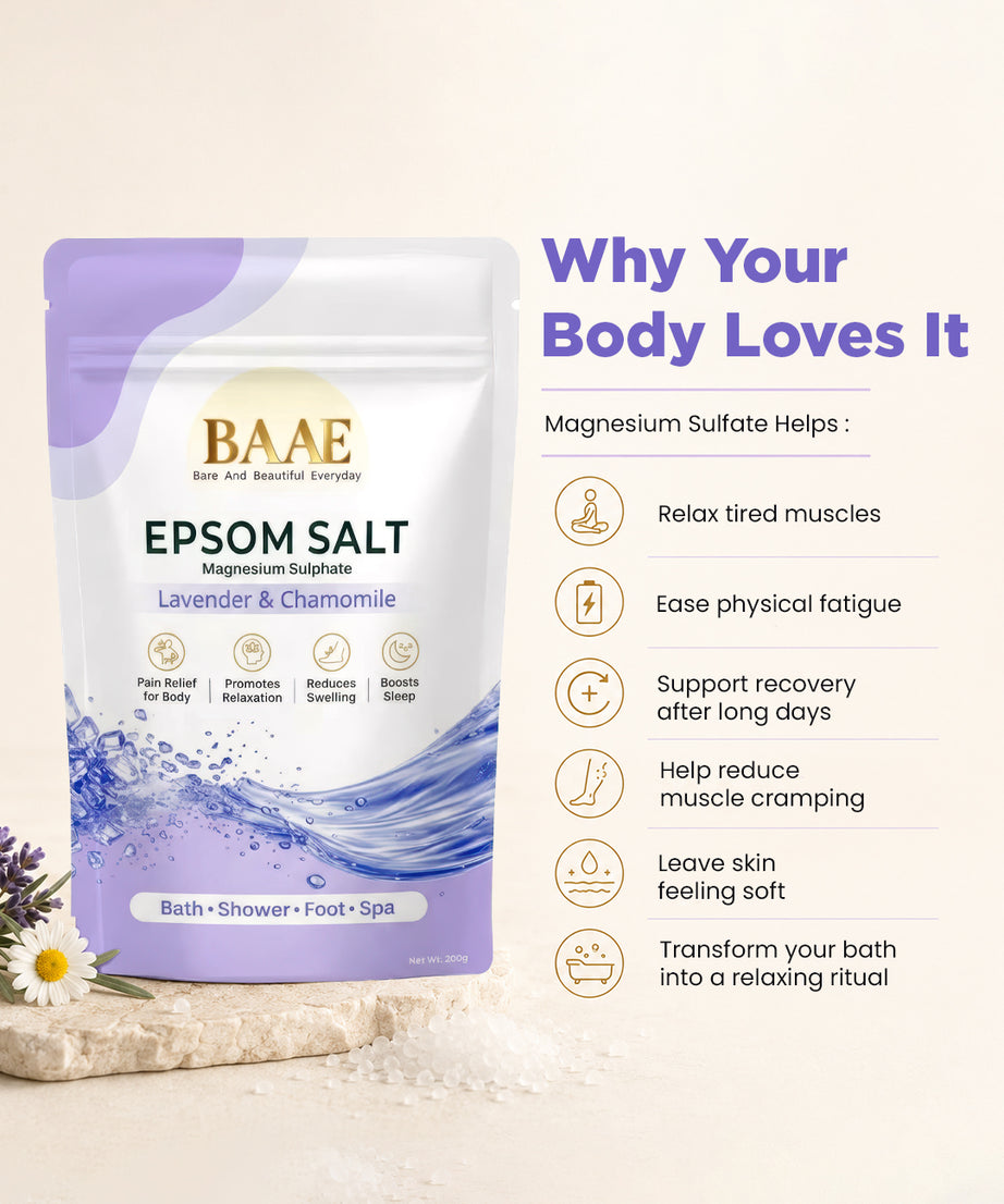 Epsom salt infused with lavender essential oil, a calming aromatherapy bath salt for relaxation