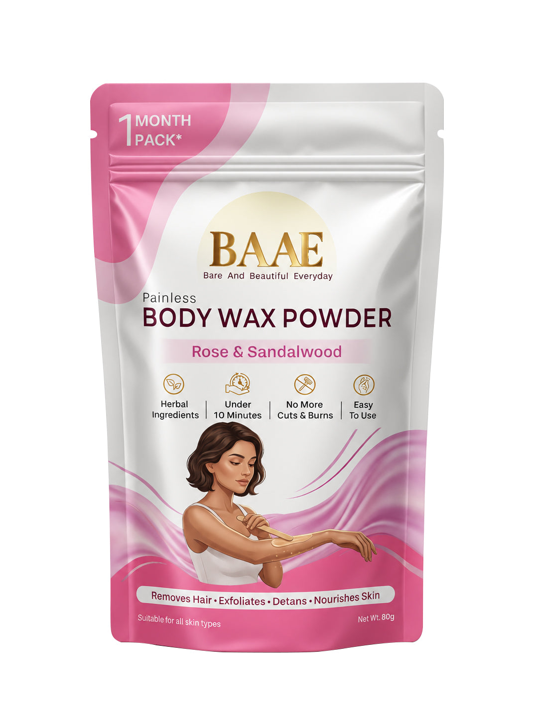 BAAE Wellness herbal hair removal wax powder for women, painless body wax powder, 80g pack