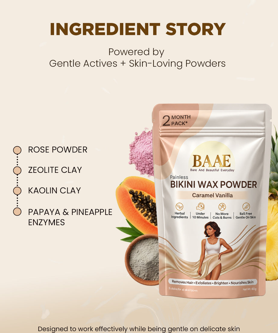 Turmeric and aloe vera herbal bikini wax powder for skin brightening and soothing care
