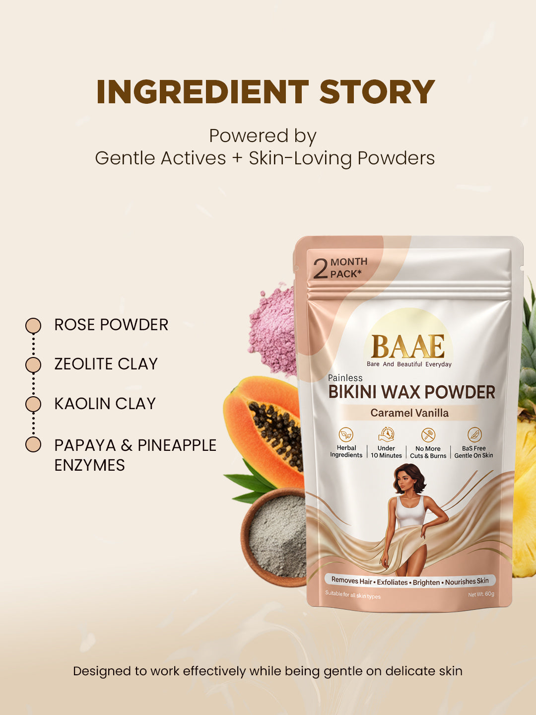 Turmeric and aloe vera herbal bikini wax powder for skin brightening and soothing care