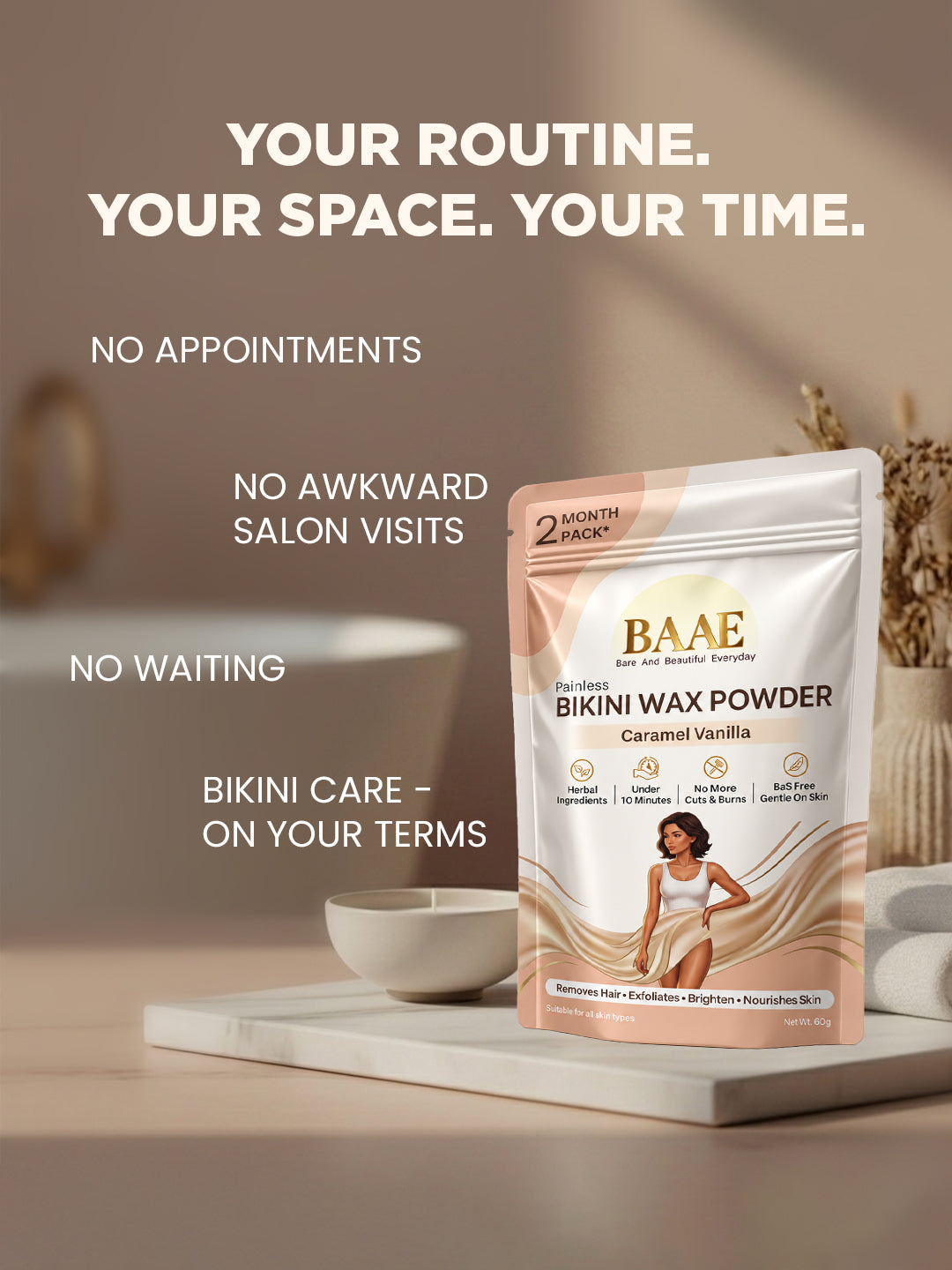 Bikini wax powder for bikini line, a painless hair removal powder for women