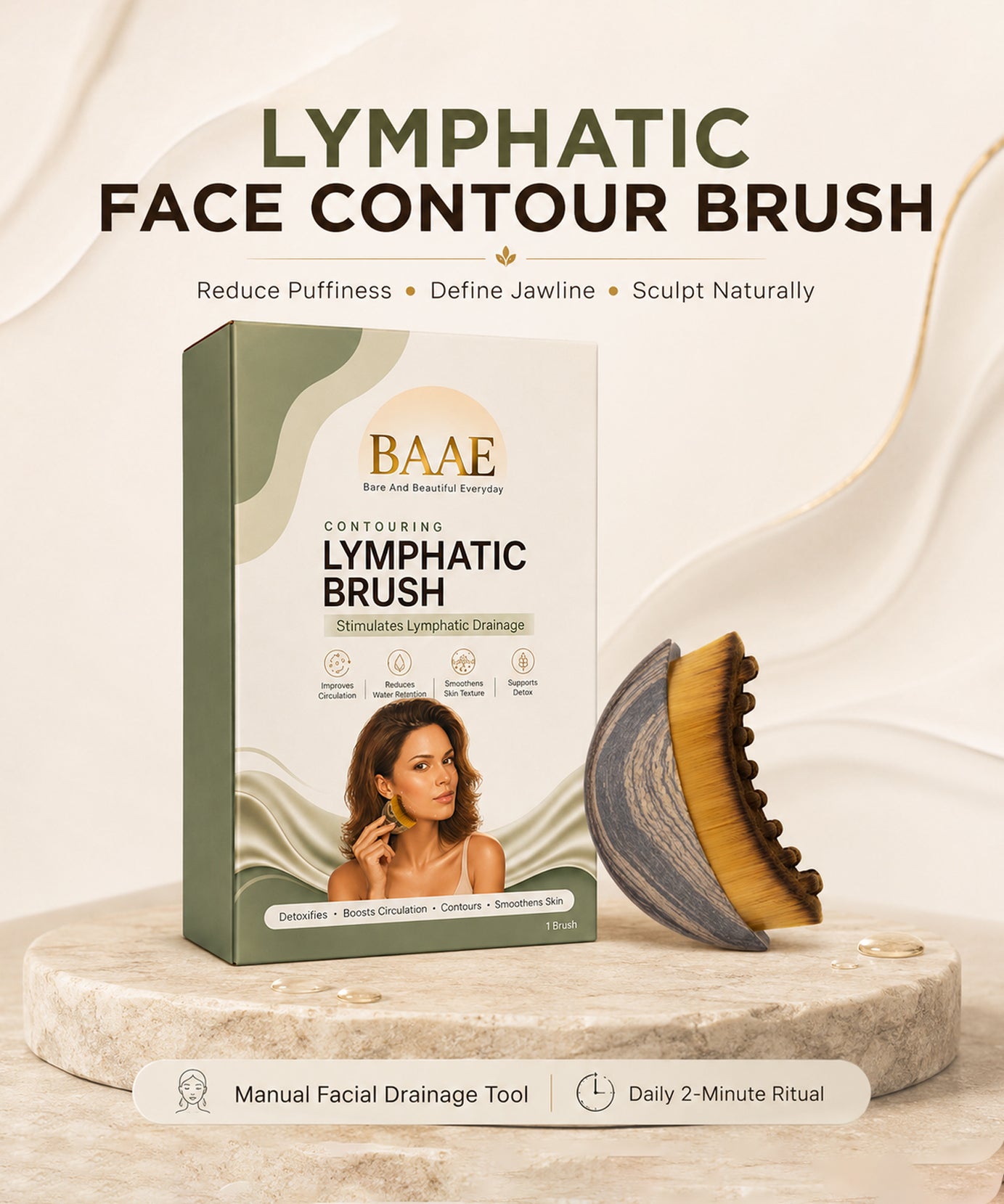 BAAE Lymphatic Face Contour Brush | Manual Facial Drainage & Sculpting Tool | Reduces Puffiness & Defines Jawline