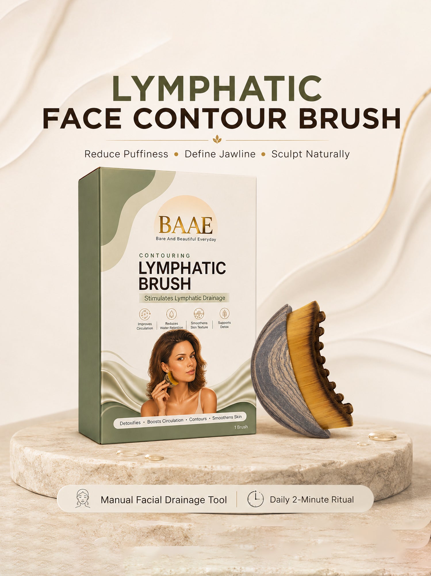 BAAE Lymphatic Face Contour Brush | Manual Facial Drainage & Sculpting Tool | Reduces Puffiness & Defines Jawline
